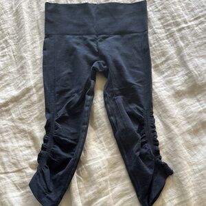 Lululemon Navy Cropped Leggings with Ruched Detail